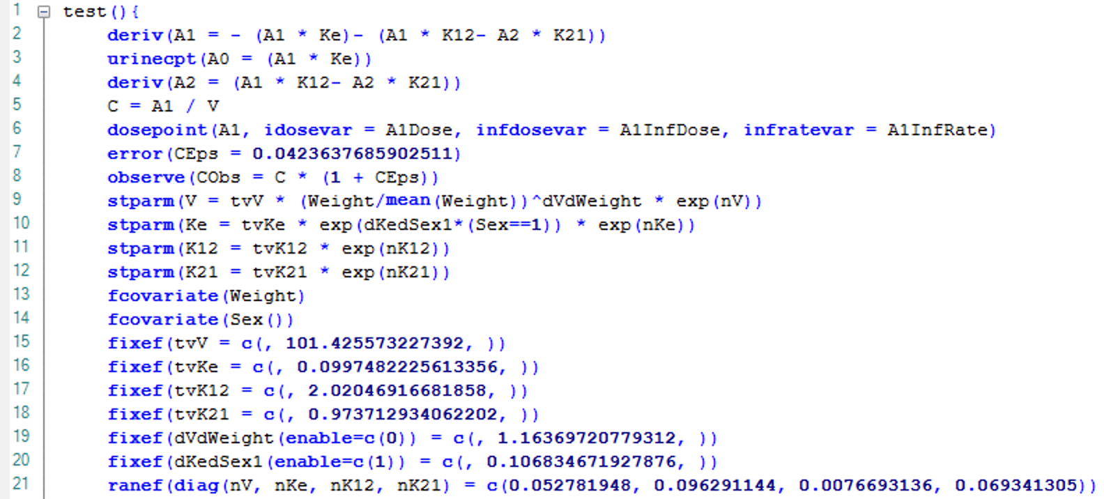 Two compartment Model defined with PML code