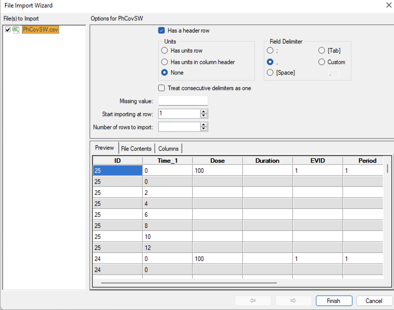 Import Data from a CSV file