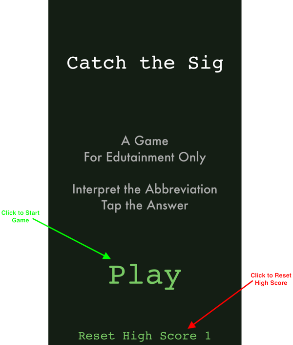 Initial Game screen